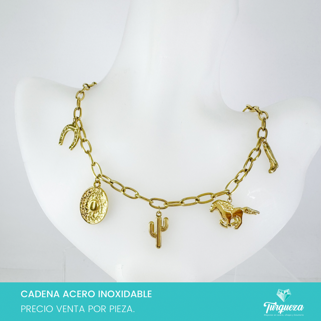 Collar Charms Vaqueros Dorado Acero Inoxidable