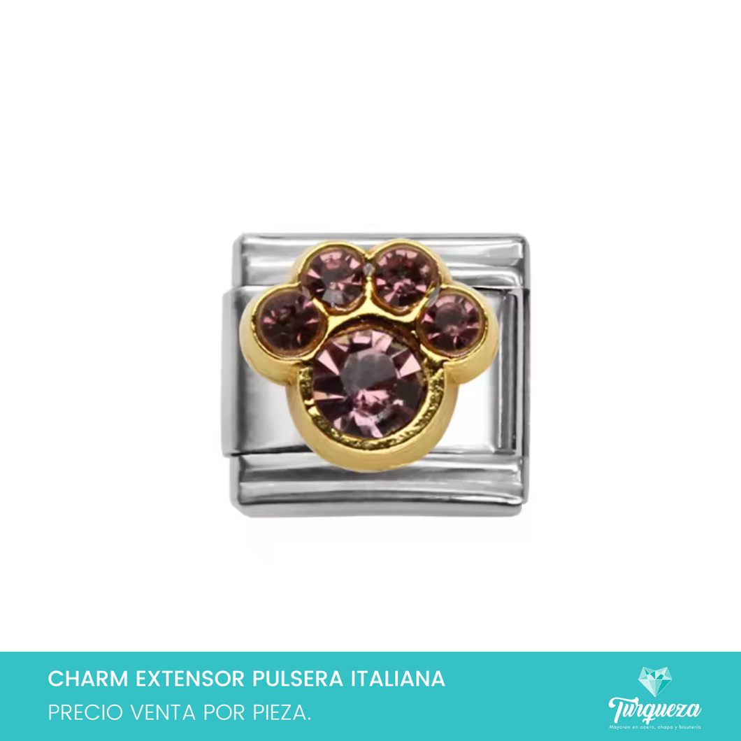 Dije Charm Huella perro Zirconias para Pulsera Tipo Italiana Plateado Acero Inoxidable