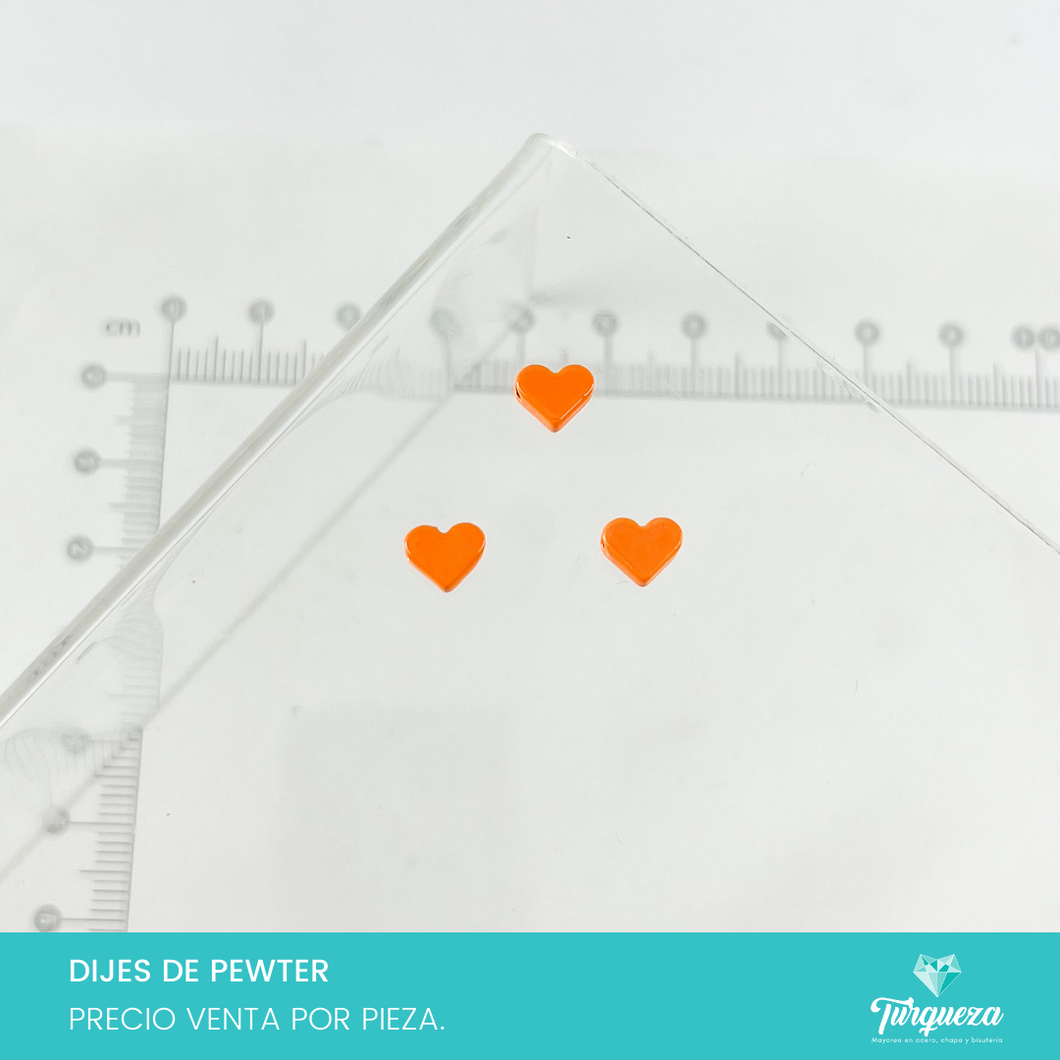 Dije Trasversal Corazon Naranja Esmaltado (0.5x0.5cm) Pewter