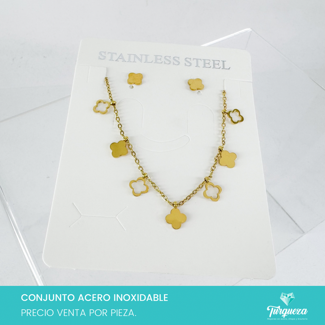Conjunto Treboles Dorado Acero Inoxidable