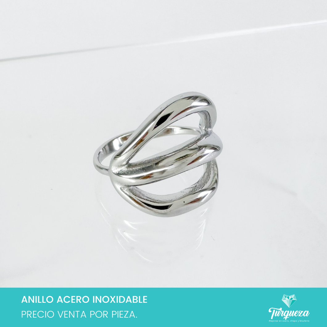 Anillo Tres Hilos Chunky Plateado Acero Inoxidable