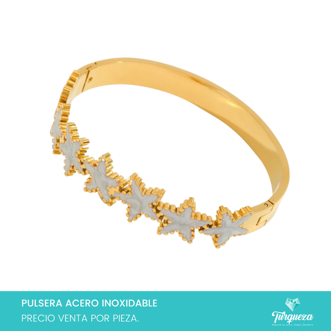 Brazalete Estrellas Perla Acero Inoxidable