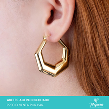 Cargar imagen en el visor de la galería, Arete Arracada Hexagonal Chunky Dorado (3.8cm) Acero Inoxidable
