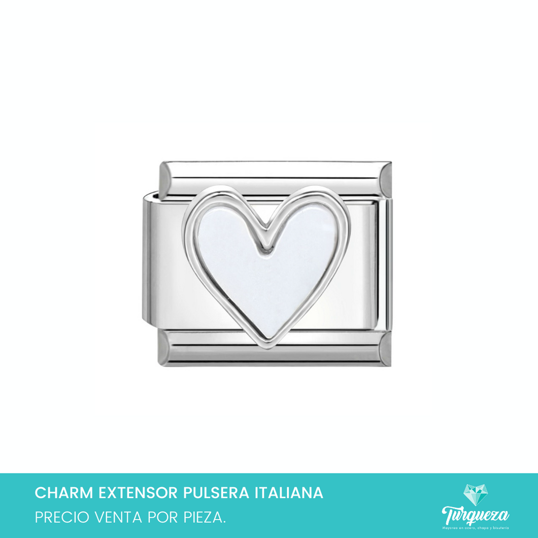 Dije Charm Corazon Perla Plateado para Pulsera Tipo Italiana Acero Inoxidable