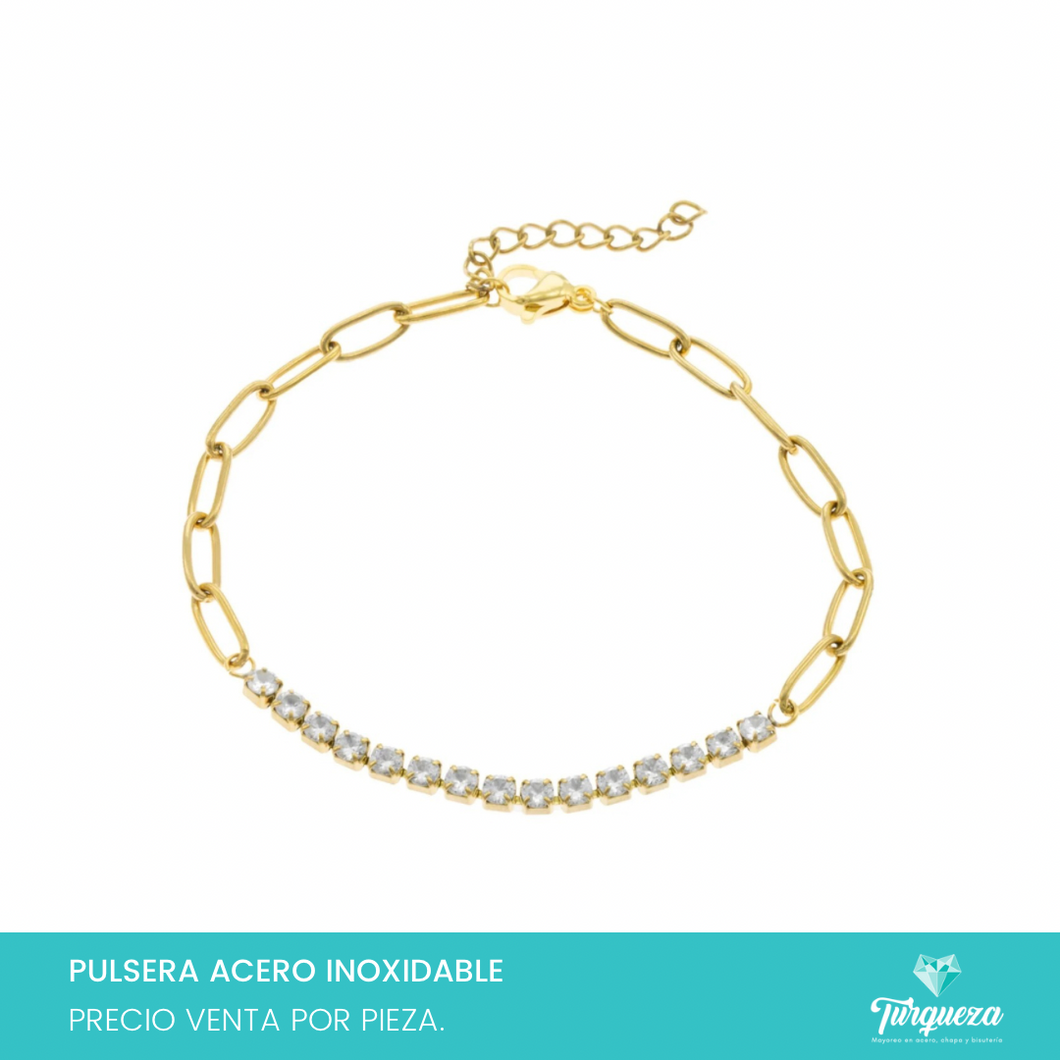 Pulsera Zirconias Dorada Acero Inoxidable