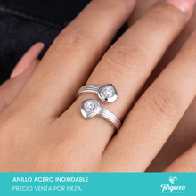 Cargar imagen en el visor de la galería, Anillo Gota doble con zirconia Ajustable Plateado Acero Inoxidable
