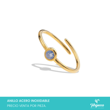 Cargar imagen en el visor de la galería, Anillo Zirconia Ajustable Dorado Acero Inoxidable

