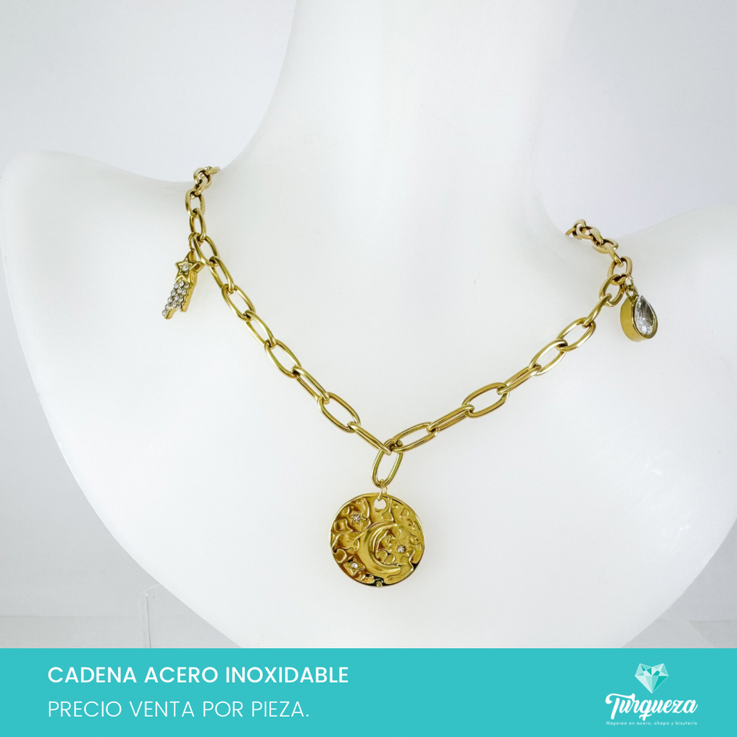 Collar Charms Luna con Zirconias Acero Inoxidable