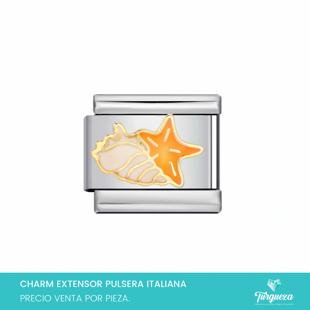 Dije Charm Concha y Estrella para Pulsera Tipo Italiana Plateado Acero Inoxidable