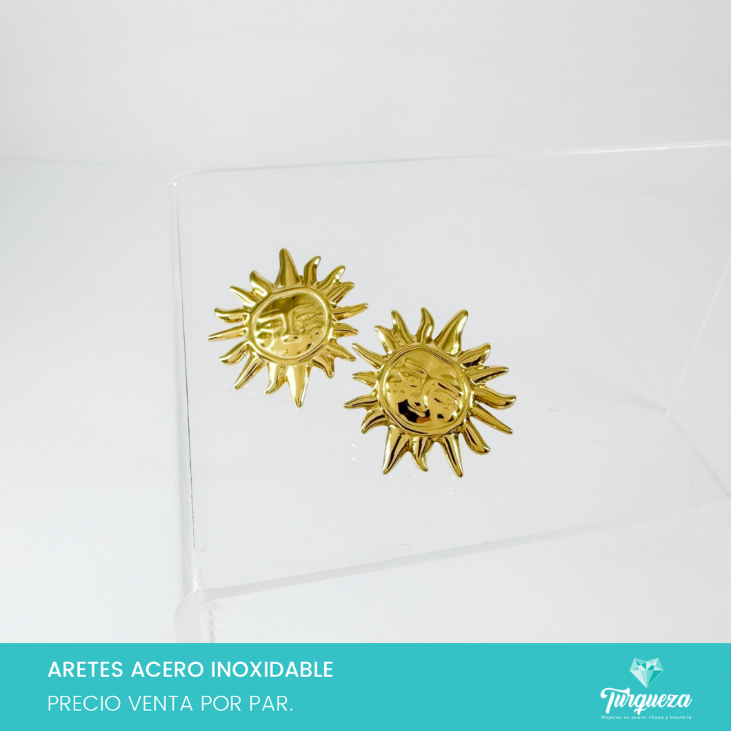 Arete Sol Dorado 2cm Acero Inoxidable