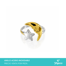 Cargar imagen en el visor de la galería, Anillo Luna Estrella Bicolor Acero Inoxidable
