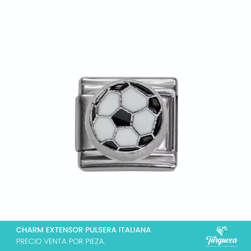Dije Charm Pelota Futbol para Pulsera Tipo Italiana Plateado Acero Inoxidable