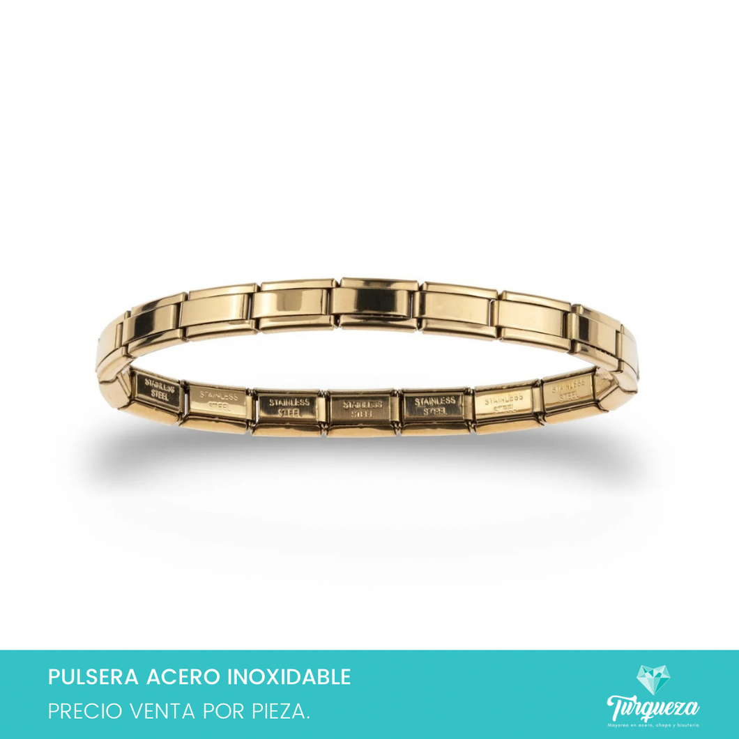Pulsera Tipo Italiana Delgada Dorada (18 charms 6mm x 1cm) Acero Inoxidable