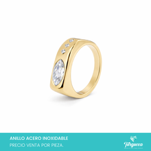 Cargar imagen en el visor de la galería, Anillo Chunky con Zirconia Oval Dorado Acero Inoxidable
