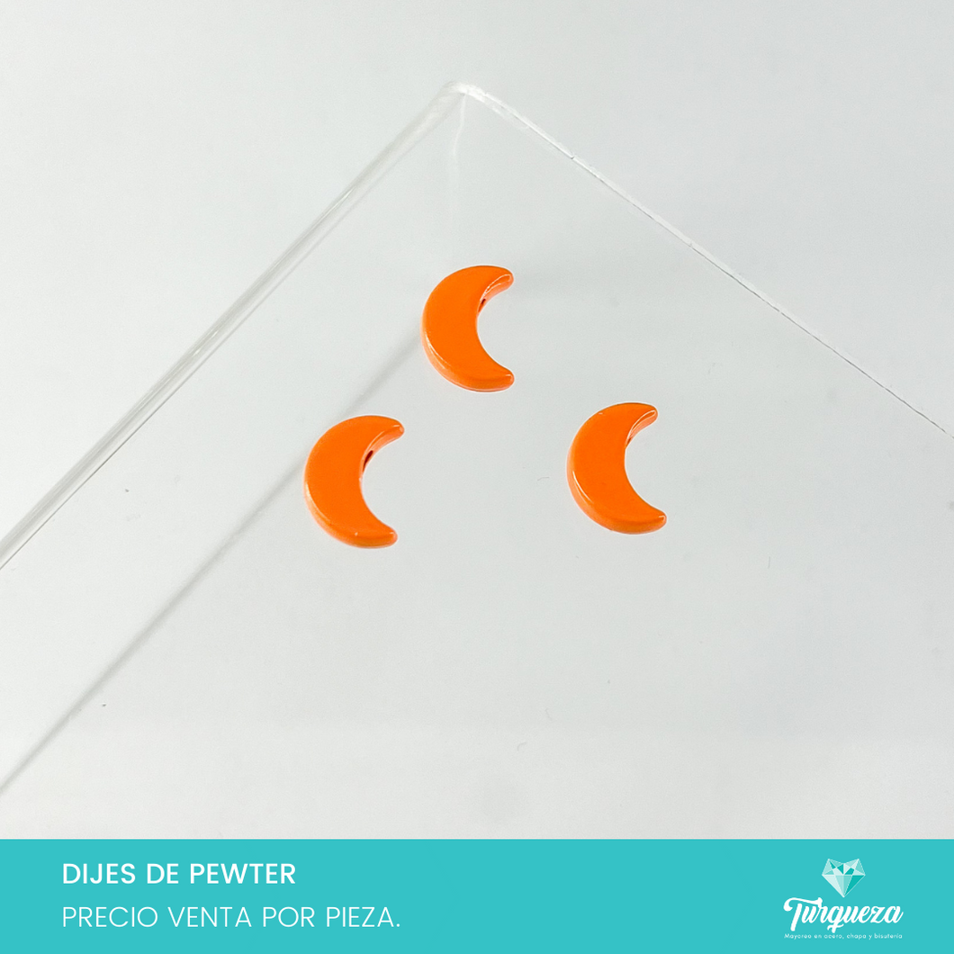 Dije Trasversal Luna Naranja Esmaltado (1x0.8cm) Pewter