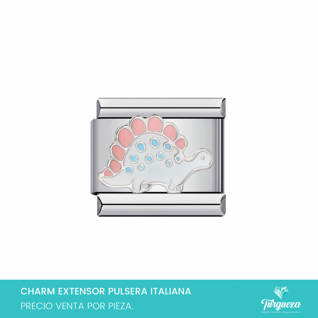 Dije Charm Dinosaurio para Pulsera Tipo Italiana Plateado Acero Inoxidable