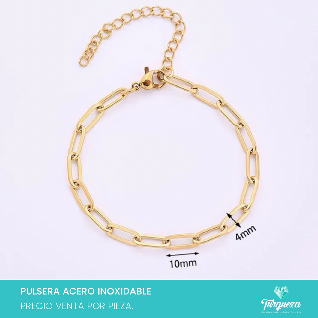 Pulsera Oval Dorada Acero Inoxidable