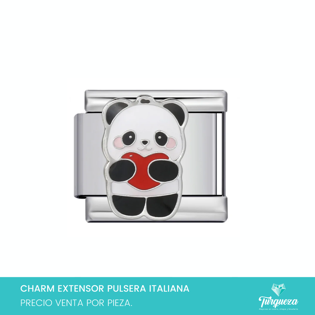 Dije Charm Panda para Pulsera Tipo Italiana Plateado Acero Inoxidable
