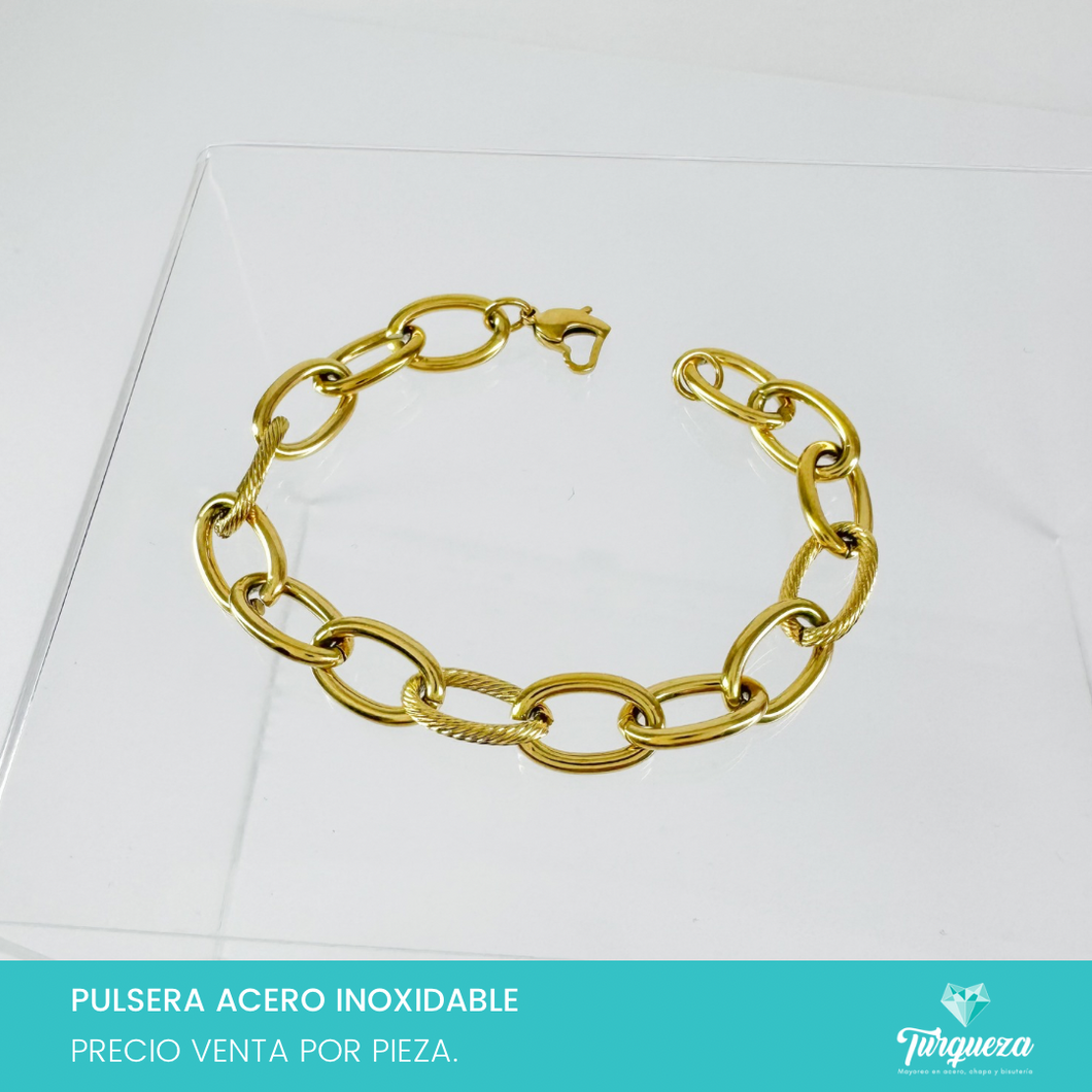 Pulsera Argollas Chunky Dorado Acero Inoxidable