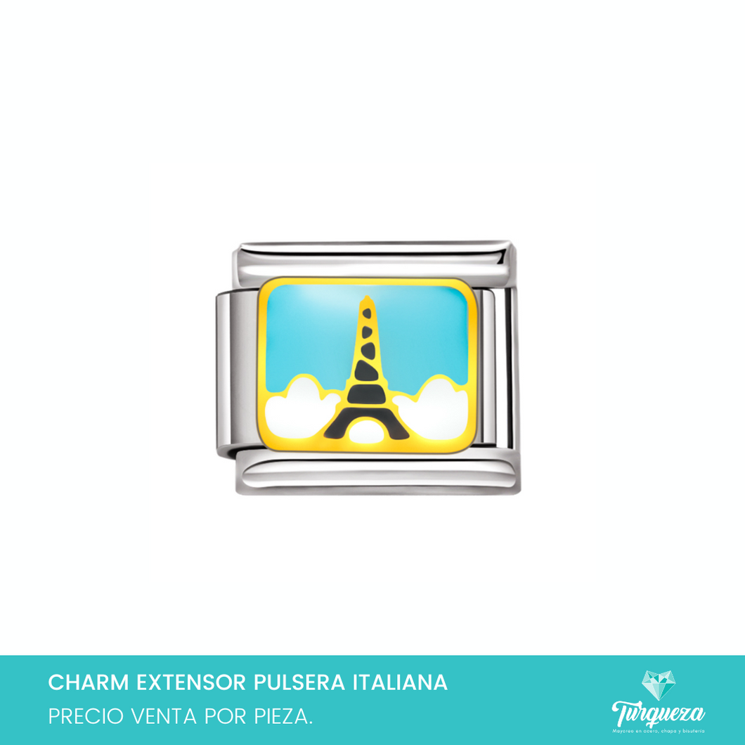 Dije Charm Torre Eiffel para Pulsera Tipo Italiana Plateado Acero Inoxidable