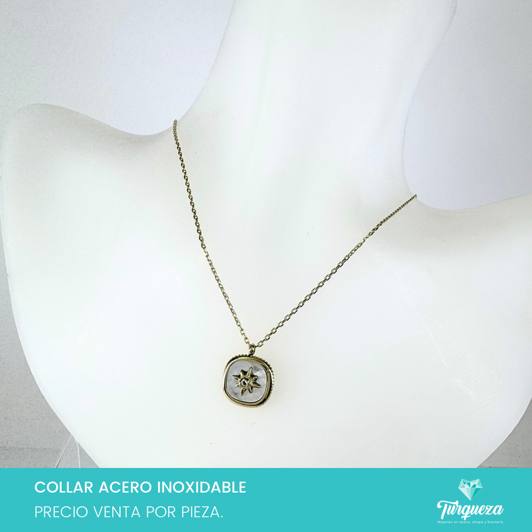 Collar Estrella Zirconia y Perla Dorado Acero Inoxidable