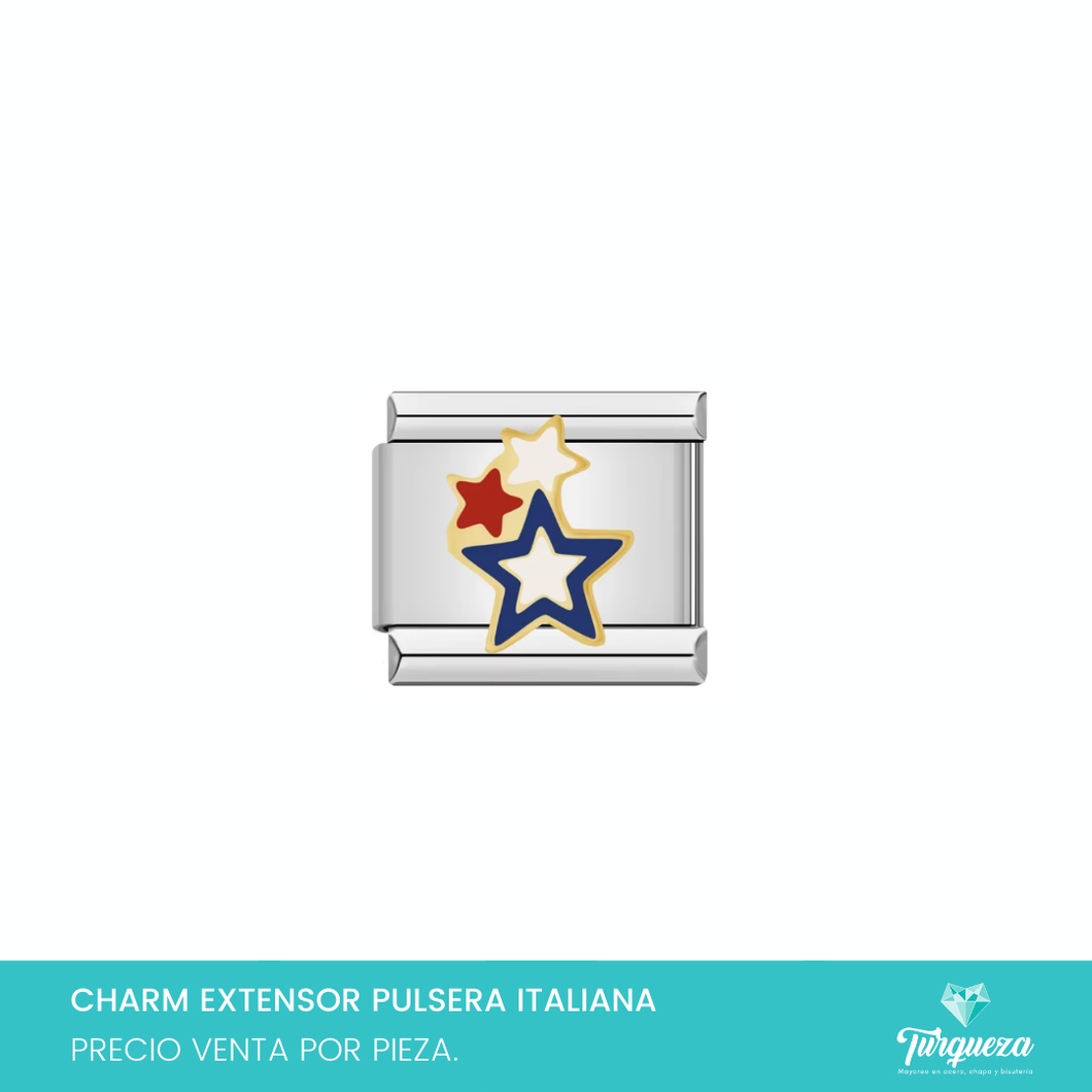 Dije Charm Estrellas para Pulsera Tipo Italiana Plateado Acero Inoxidable