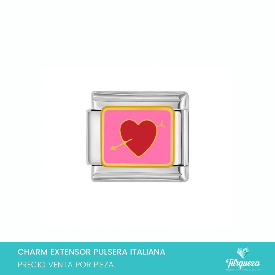 Dije Charm Corazon Rosa para Pulsera Tipo Italiana Acero Inoxidable