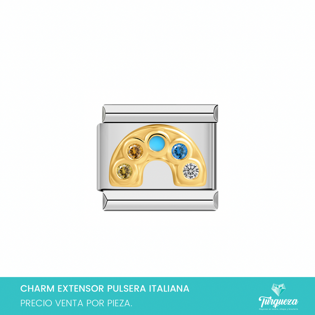 Dije Charm Arcoiris Zirconias para Pulsera Tipo Italiana Plateado Acero Inoxidable