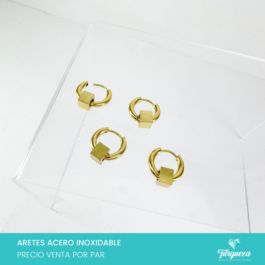 Arete Hoop Cubo 2 pack Dorado 1.5cm Acero Inoxidable