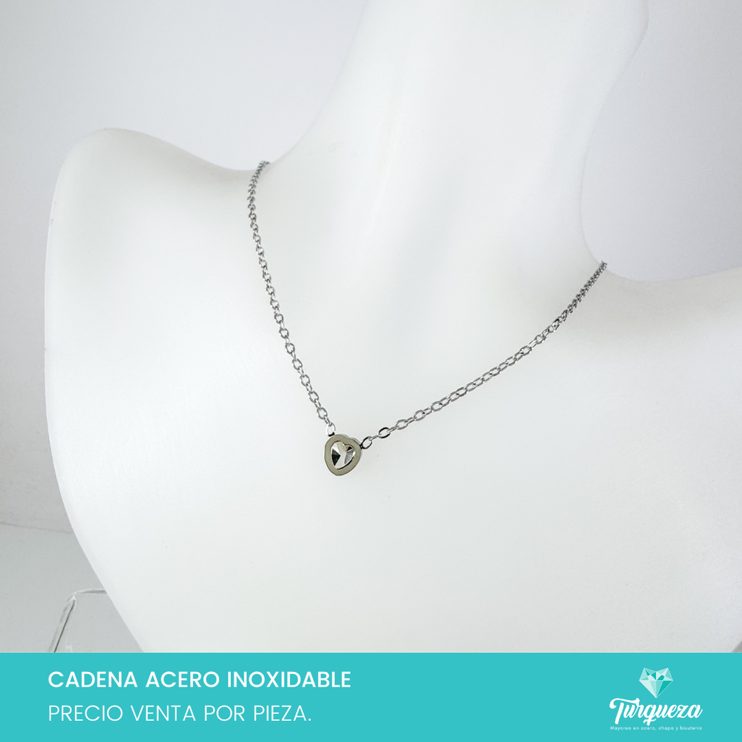 Collar Corazon mini Zirconia Plateado Acero Inoxidable