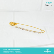 Cargar imagen en el visor de la galería, Broche Prendedor Dorado con Zirconias (5.4cm) #009

