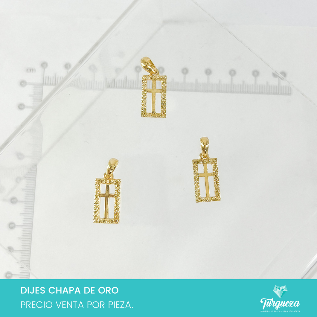 Dije Cuadrado Cruz 2 x 1 cm Chapa de Oro