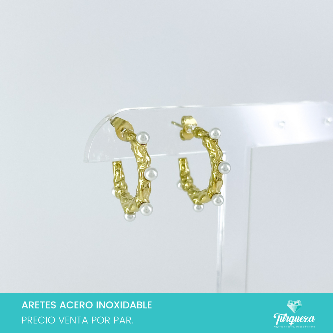 Arete Arracada Perlitas Dorado 2cm Acero Inoxidable