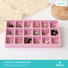 Cargar imagen en el visor de la galería, Exhibidor Charola Con 18 Divisiones Tela Terciopelo Rosa

