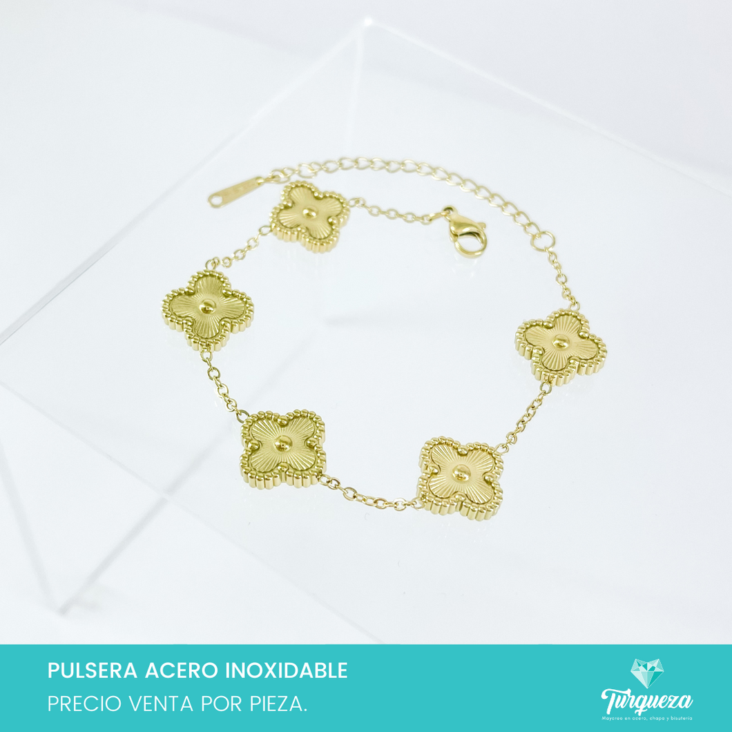 Pulsera Dupe Flor VC Doble Cara Dorada Acero Inoxidable