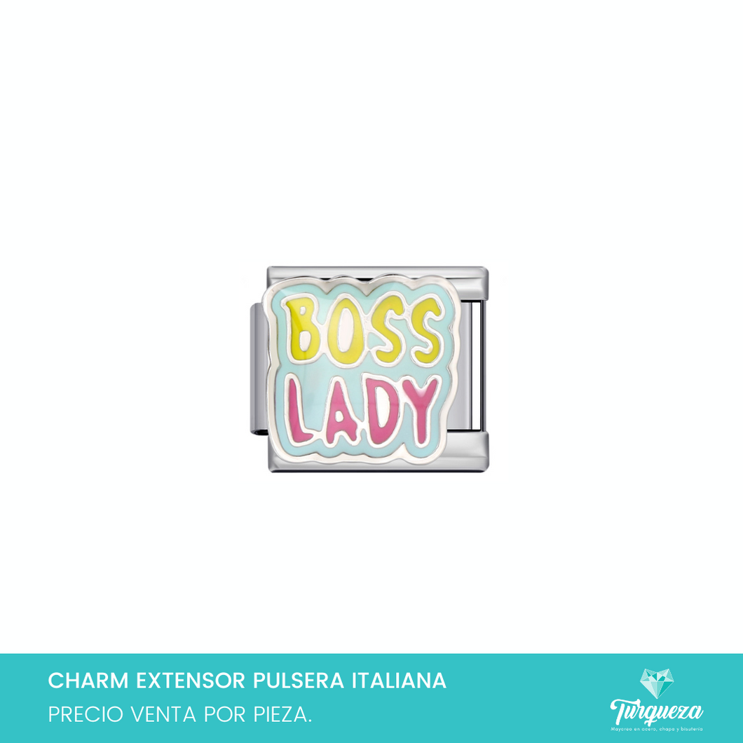 Dije Charm Boss Lady para Pulsera Tipo Italiana Plateado Acero Inoxidable