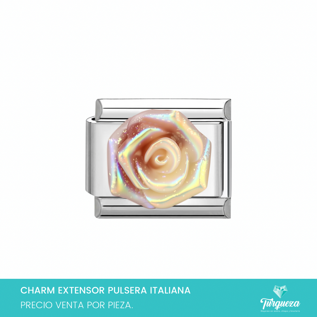 Dije Charm Flor 3D para Pulsera Tipo Italiana Plateado Acero Inoxidable