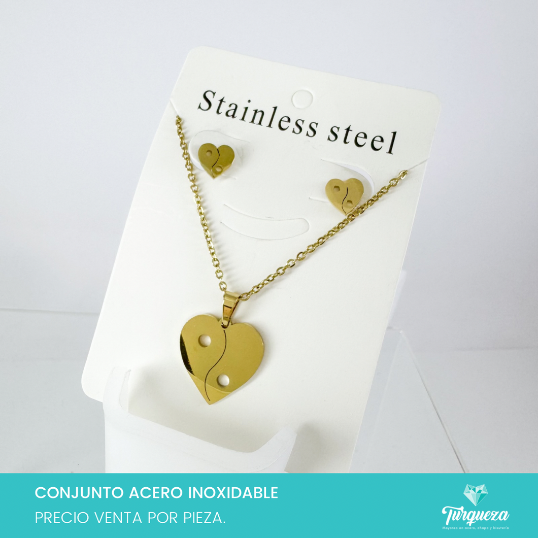 Conjunto Corazon yinyang Acero Inoxidable