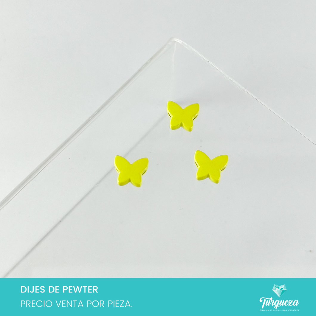 Dije Trasversal Mariposa Amarillo Esmaltado (1x1cm) Pewter