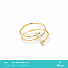 Cargar imagen en el visor de la galería, Anillo Espiral con Zirconias Dorado Acero Inoxidable
