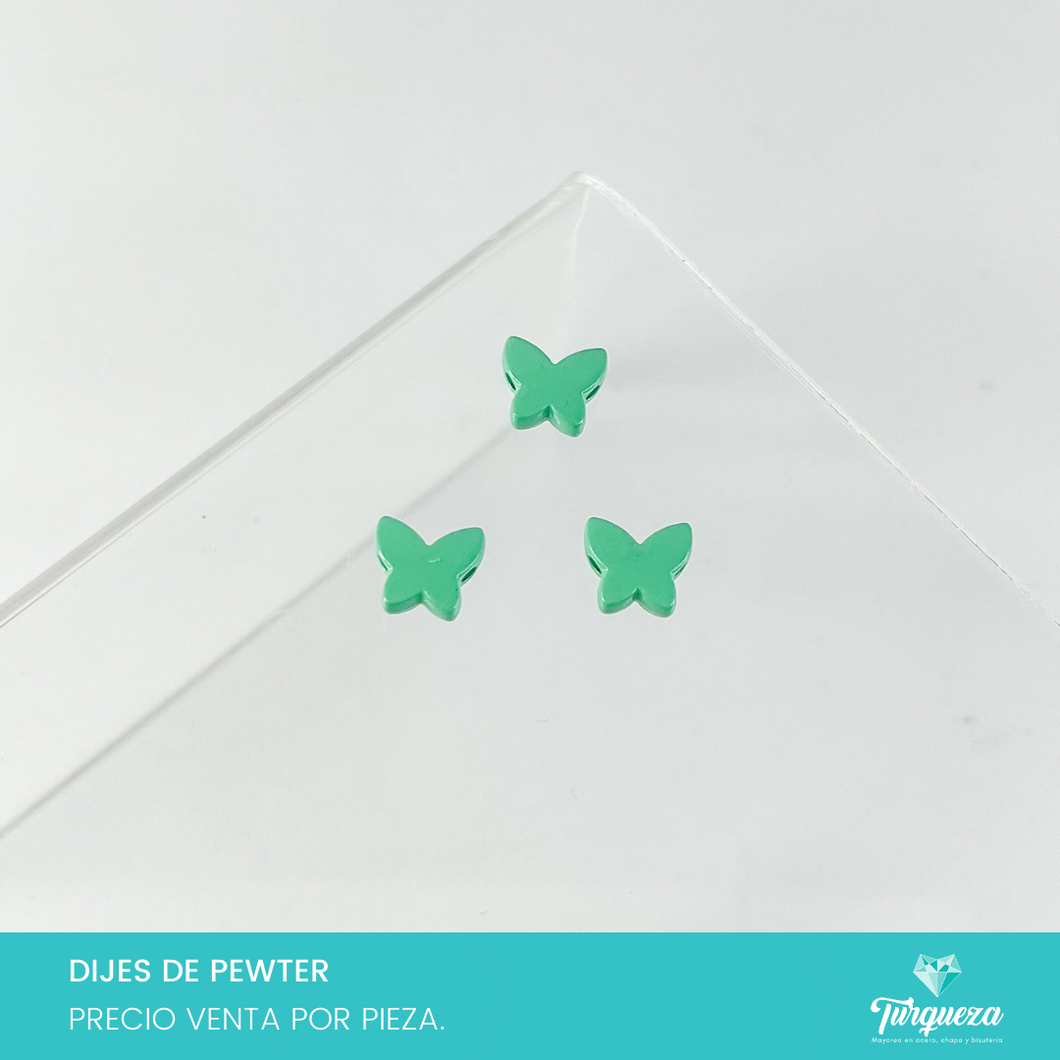 Dije Trasversal Mariposa Verde Esmaltado (1x1cm) Pewter