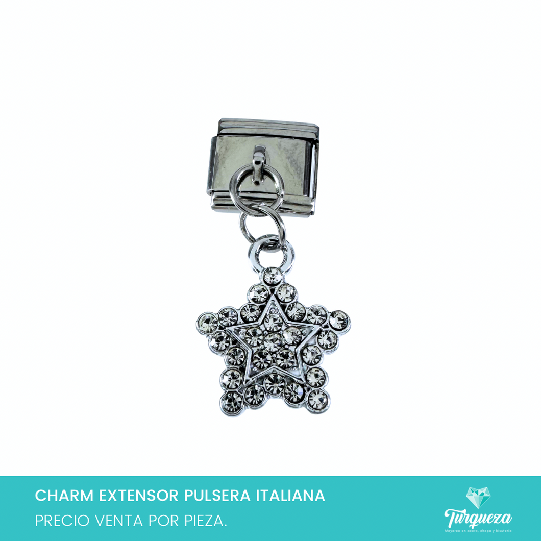 Dije Charm Estrella Zirconias Colgante para Pulsera Tipo Italiana Acero Inoxidable