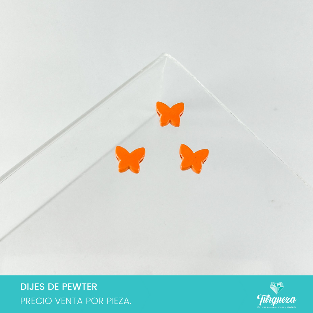 Dije Trasversal Mariposa Naranja Esmaltado (1x1cm) Pewter