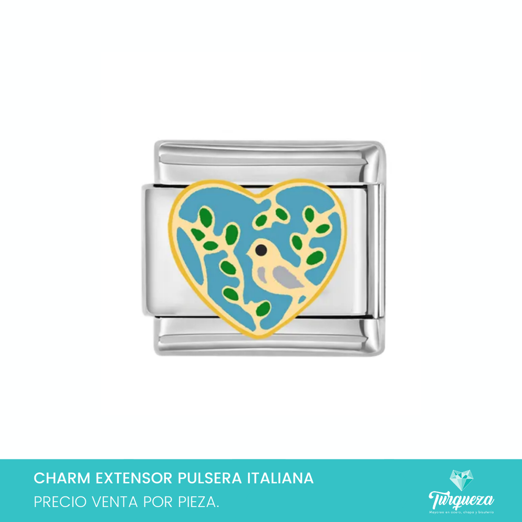 Dije Charm Pajarito para Pulsera Tipo Italiana Plateado Acero Inoxidable