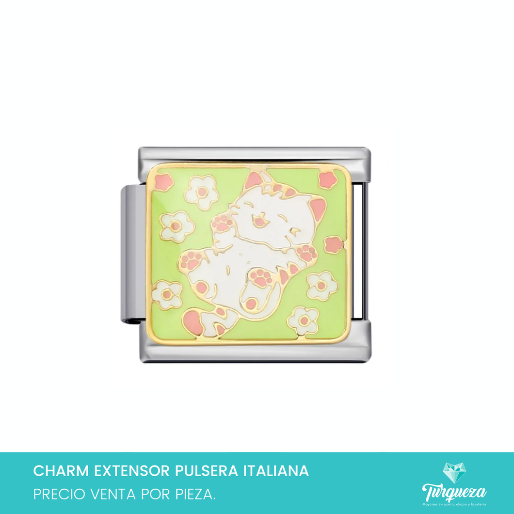 Dije Charm Gato para Pulsera Tipo Italiana Plateado Acero Inoxidable