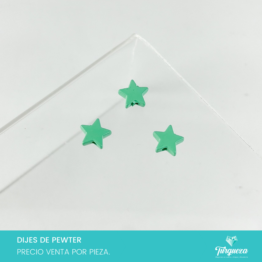 Dije Trasversal Estrella Verde Esmaltado (1x1cm) Pewter