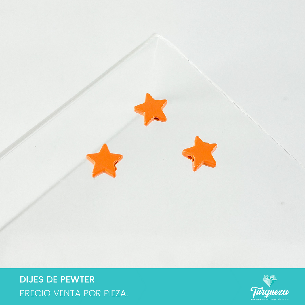 Dije Trasversal Estrella Naranja Esmaltado (1x1cm) Pewter