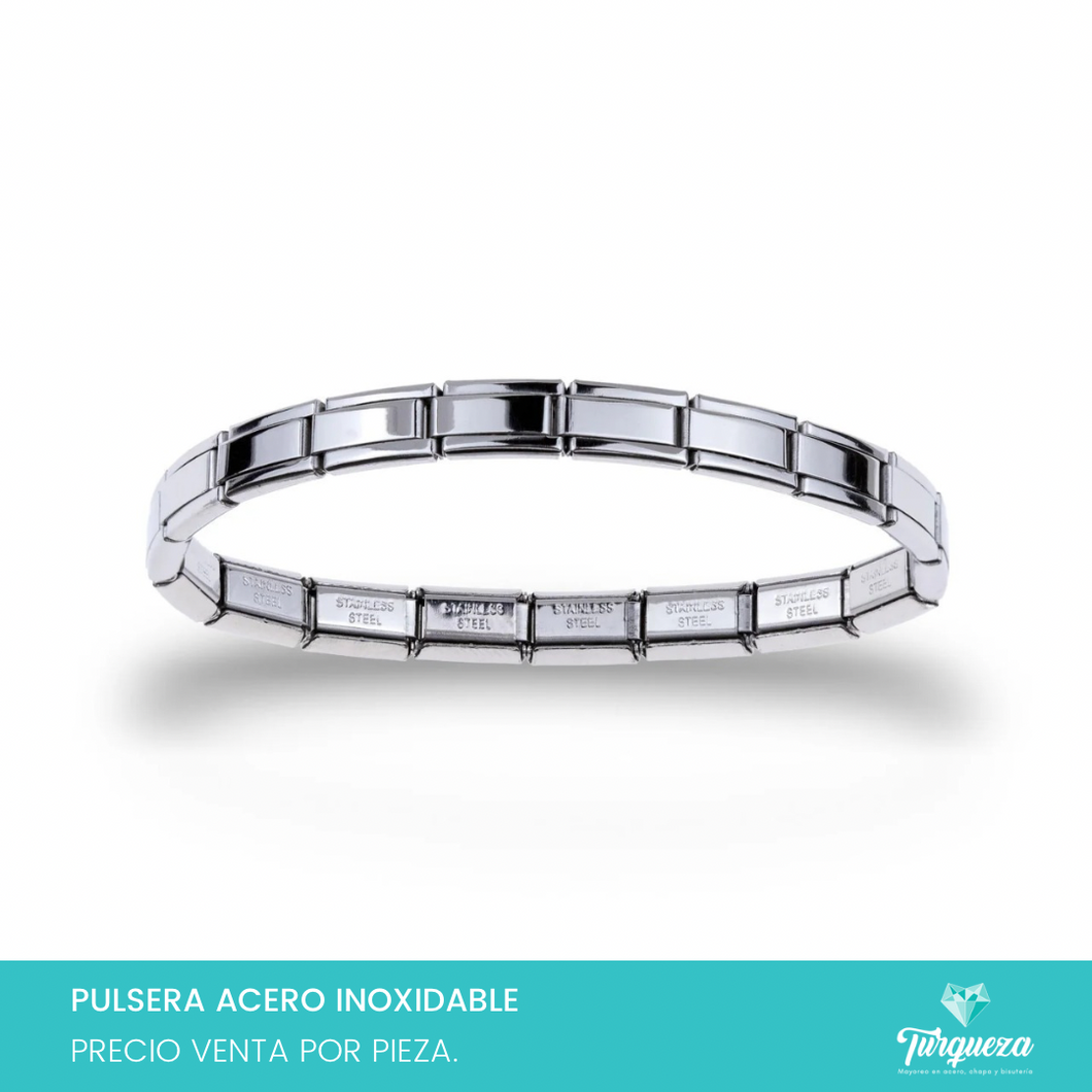 Pulsera Tipo Italiana Delgada Plateado (18 charms 6mm x 1cm) Acero Inoxidable