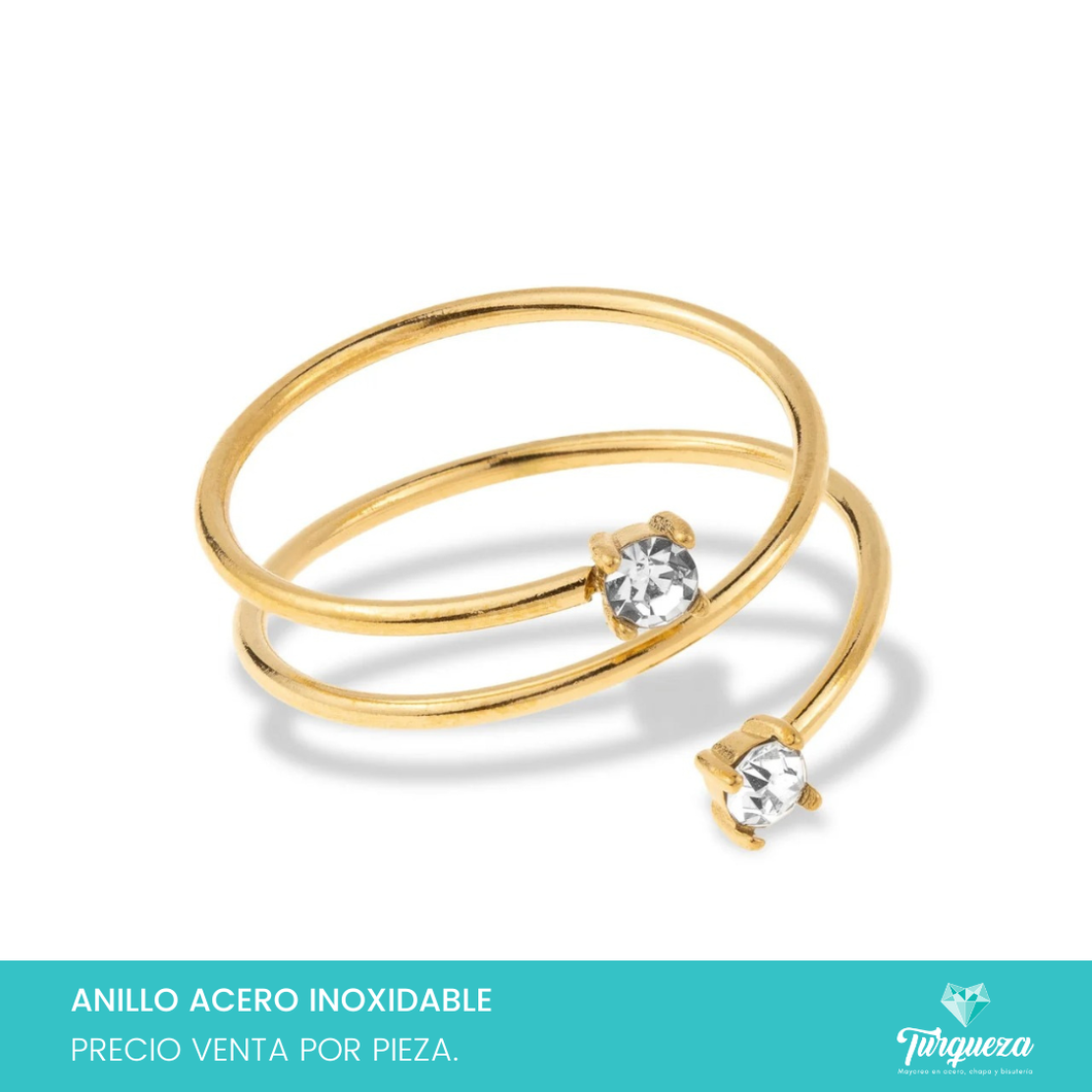 Anillo Espiral con Zirconias Dorado Acero Inoxidable