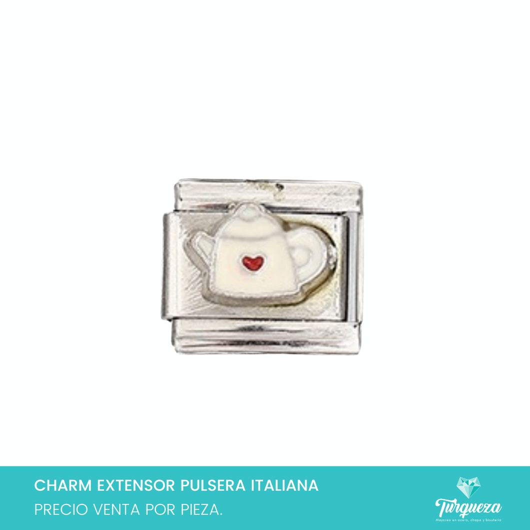 Dije Charm Tetera 3D para Pulsera Tipo Italiana Plateado Acero Inoxidable